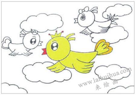 自由的小鳥油棒畫畫法步驟02