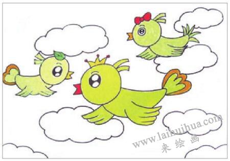 自由的小鳥油棒畫畫法步驟03