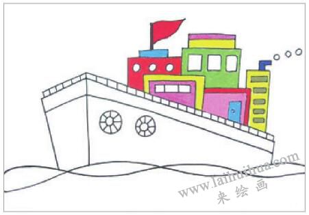 豪華游輪油棒畫畫法步驟02