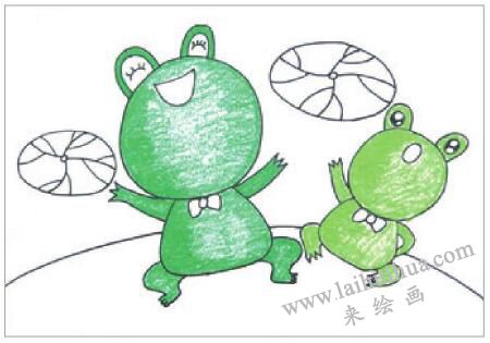 小青蛙呱呱油棒畫畫法步驟02