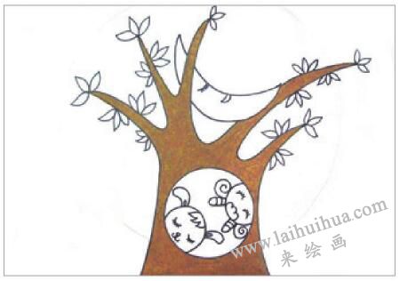 月色下的夜晚油棒畫畫法步驟02