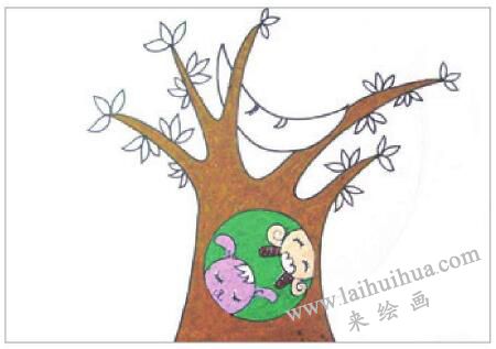 月色下的夜晚油棒畫畫法步驟03