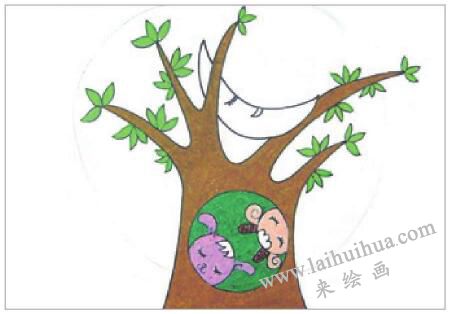 月色下的夜晚油棒畫畫法步驟04