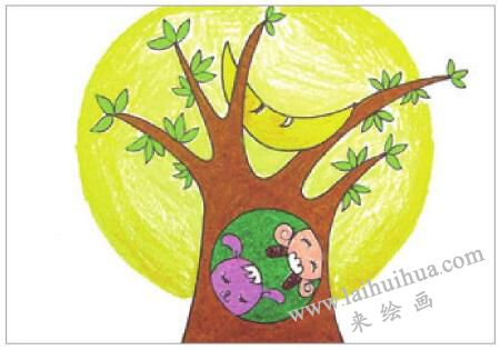 月色下的夜晚油棒畫畫法步驟05