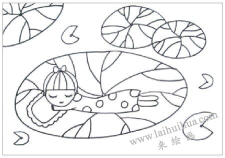 睡在荷葉上的娃娃油棒畫畫法步驟01