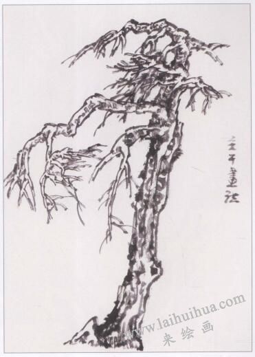 中國畫松樹主干的畫法04