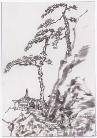 中國(guó)山水畫《松亭圖》畫法步驟02