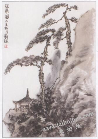 中國(guó)山水畫《松亭圖》畫法步驟04
