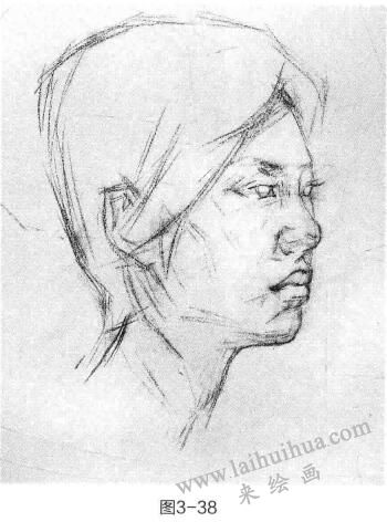 短發(fā)女青年頭部素描的步驟和方法02