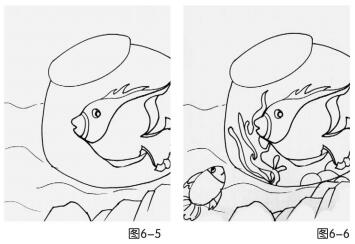 漂亮的魚(yú)缸兒童繪畫(huà)步驟05,06