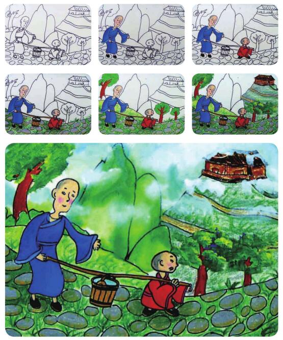 《三個(gè)和尚》兒童繪畫步驟