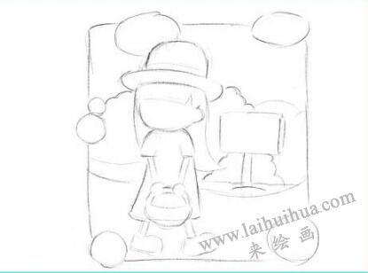 戴帽子的小女孩創(chuàng)意素描繪畫步驟01