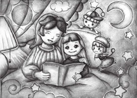 媽媽睡前講故事創(chuàng)意素描畫法步驟