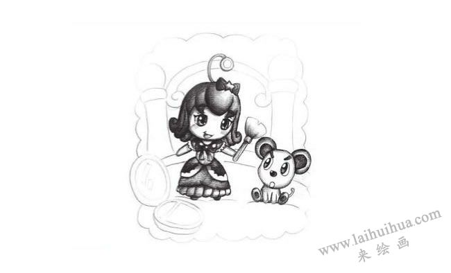 玩具娃娃創(chuàng)意素描畫法步驟03