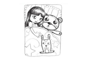 小女孩抱著兔子玩具睡覺創(chuàng)意素描畫法