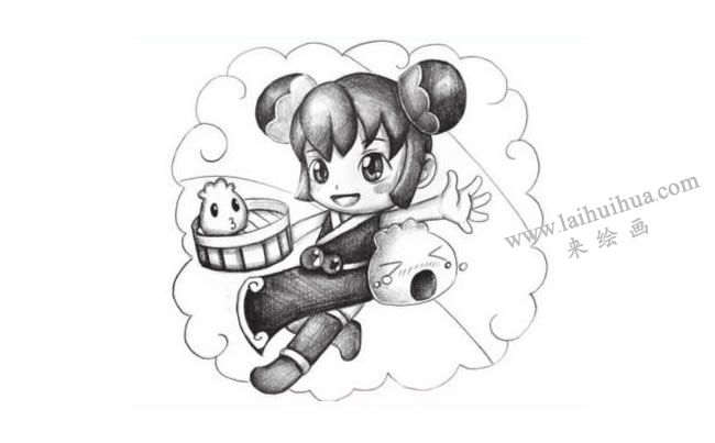 中華小吃（美食）創(chuàng)意素描畫法步驟03