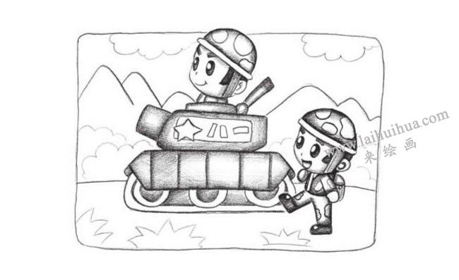 玩具士兵創(chuàng)意素描畫法步驟03