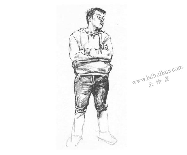 站姿男青年速寫(xiě)作畫(huà)步驟03