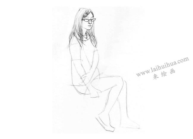坐姿女青年速寫作畫步驟01