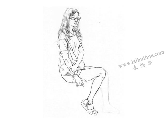 坐姿女青年速寫作畫步驟03