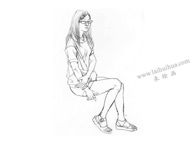 坐姿女青年速寫作畫步驟04