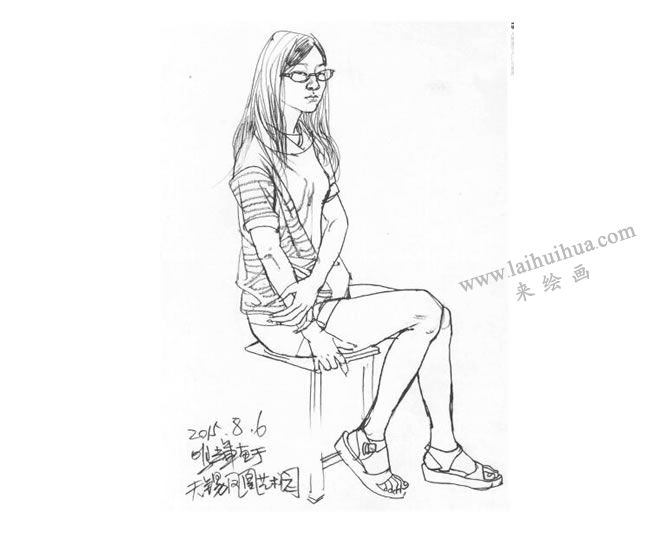 坐姿女青年速寫作畫步驟05