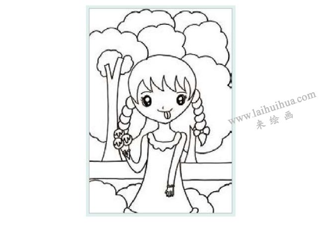 吃冰激凌的女孩水粉畫作畫步驟01
