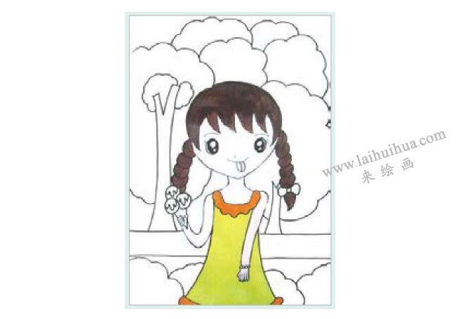 吃冰激凌的女孩水粉畫作畫步驟02