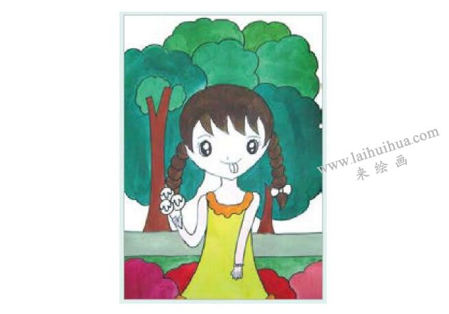 吃冰激凌的女孩水粉畫作畫步驟03
