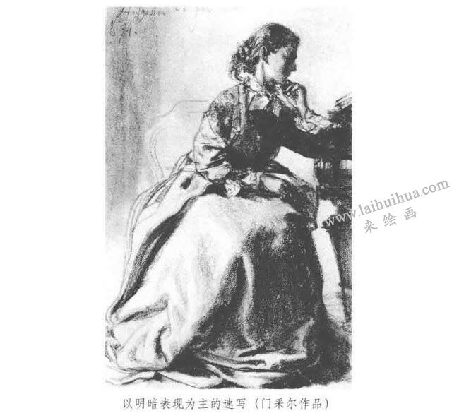 以明暗表現(xiàn)為主的速寫(xiě)（門(mén)采爾作品）