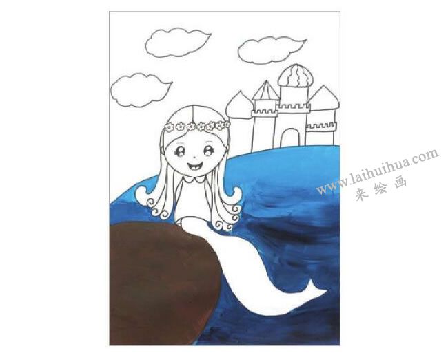 海的女兒美人魚水粉畫作畫步驟02