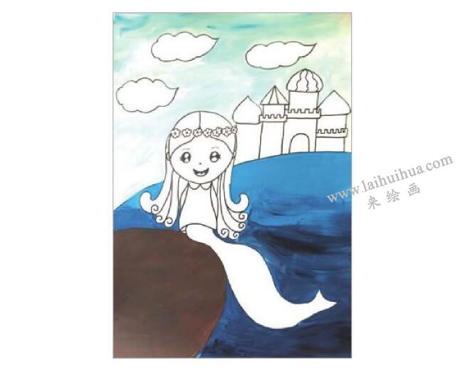 海的女兒美人魚水粉畫作畫步驟03