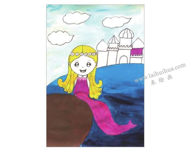 海的女兒美人魚水粉畫作畫步驟04