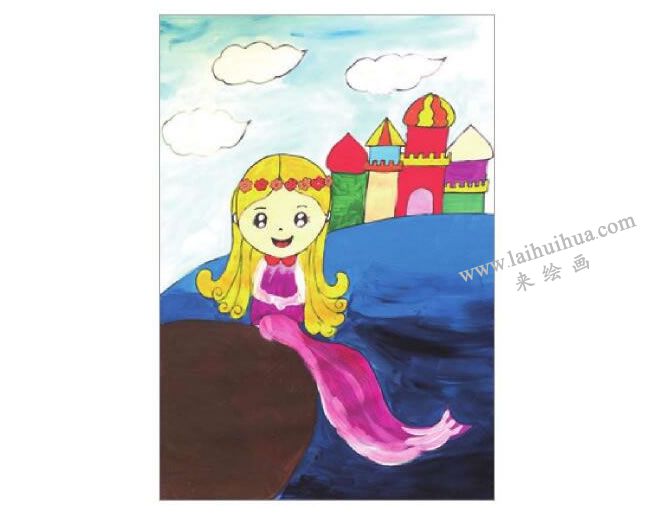海的女兒美人魚水粉畫作畫步驟05
