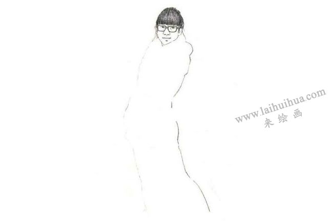 女性站姿速寫步驟01