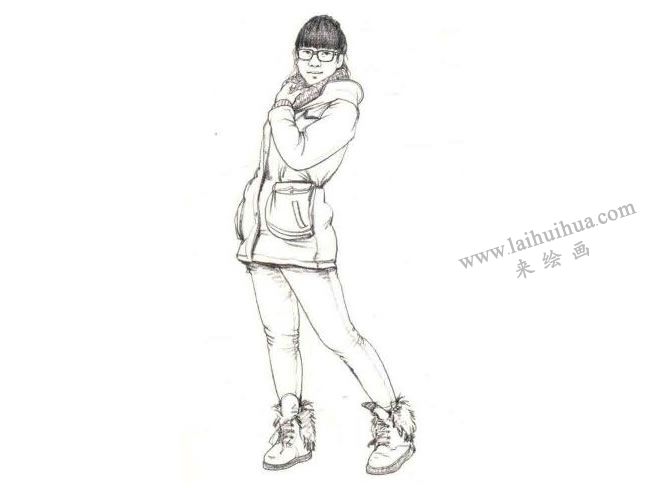 女性站姿速寫步驟03