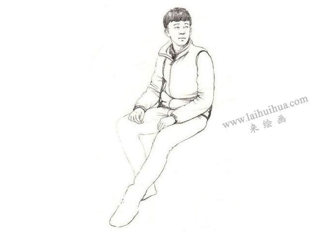 男性坐姿速寫步驟02
