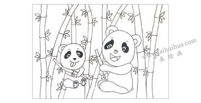 熊貓吃竹子水粉畫作畫步驟01