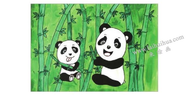 熊貓吃竹子水粉畫作畫步驟04