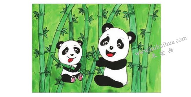 熊貓吃竹子水粉畫作畫步驟05