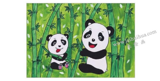 熊貓吃竹子水粉畫作畫步驟06