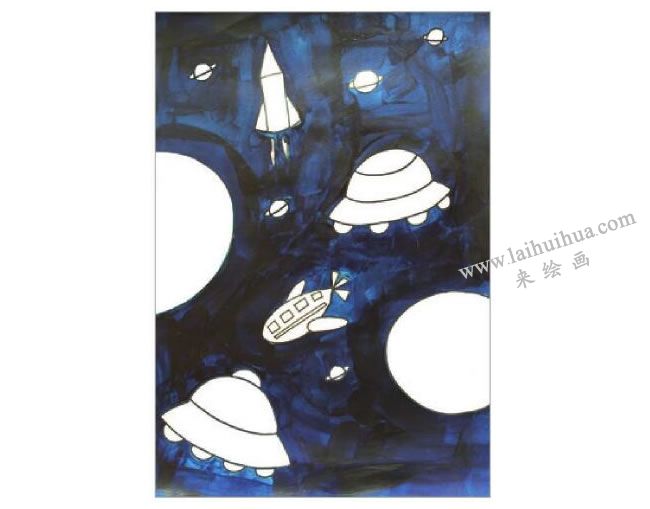星空水粉畫作畫步驟02