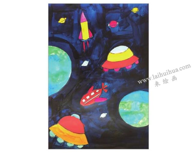 星空水粉畫作畫步驟03