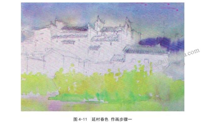 延村春色  作畫步驟一