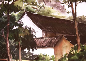 《村舍》風(fēng)景水彩畫(huà)的寫(xiě)生步驟與方法