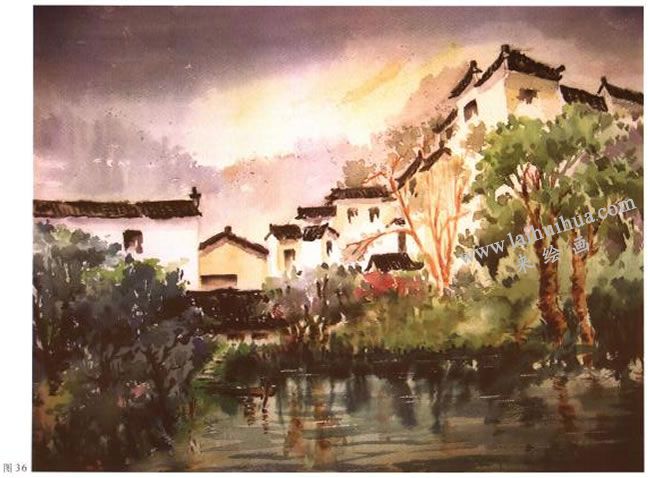 《宏村一角》水彩風景畫的寫生步驟04