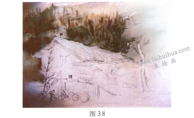 《林場小屋》風景水彩畫的寫生步驟02