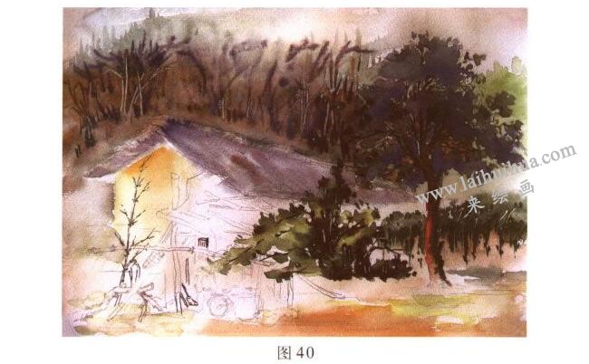 《林場小屋》風景水彩畫的寫生步驟04