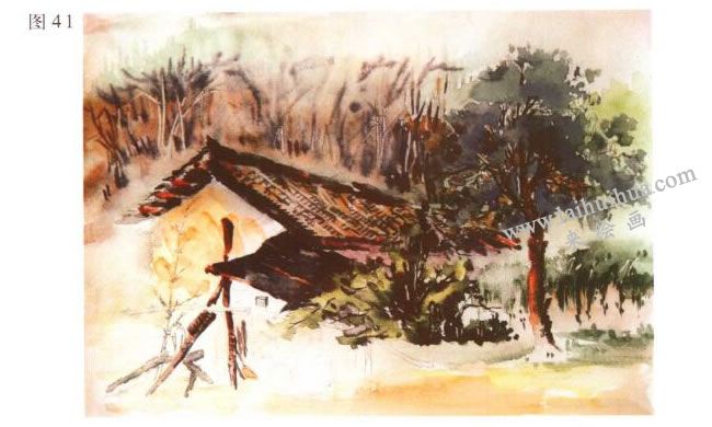 《林場小屋》風景水彩畫的寫生步驟05
