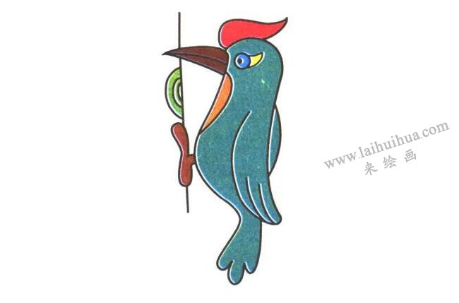 啄木鳥兒童卡通畫，完成圖